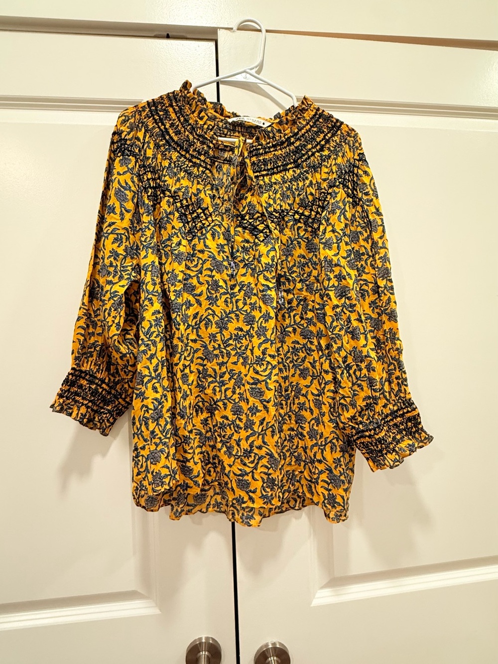ZARA Mustard Yellow Floral Smocked Embroidered Peasant Blouse Top🤩 - Picture 3 of 9